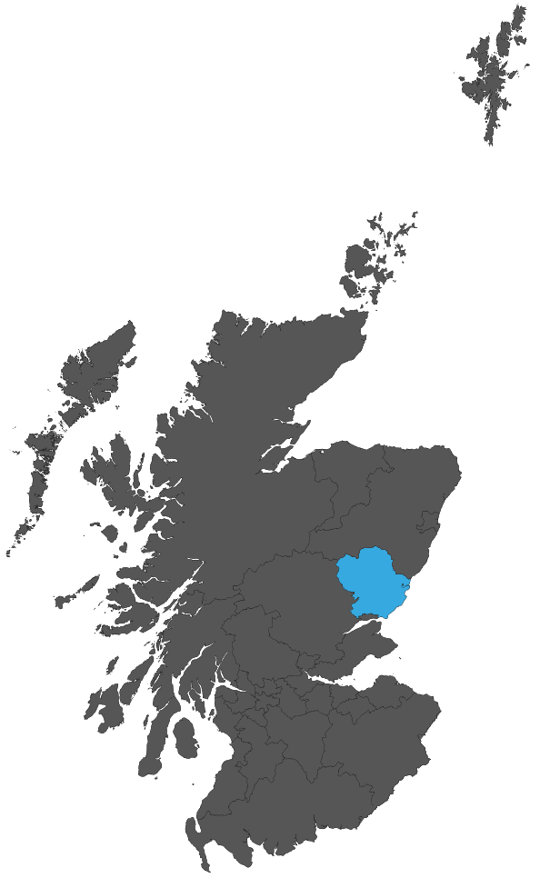 Map of Scotland with the area of Angus highlighted