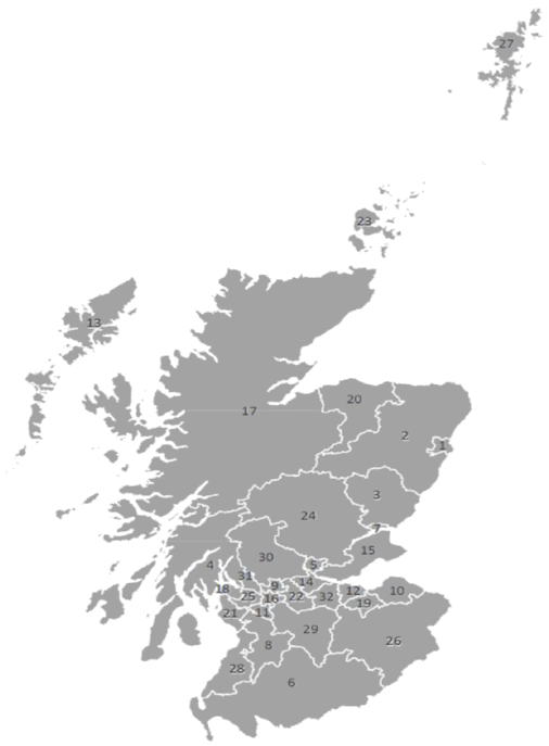 Figure 1: Scottish council area boundaries