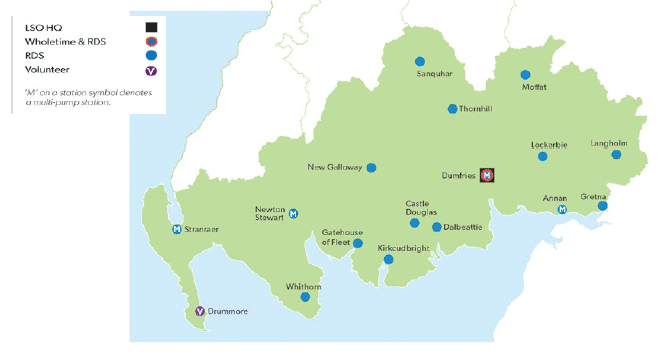 Figure 2: location of fire stations in Dumfries and Galloway