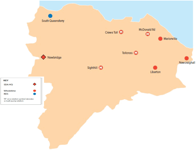 Figure 2: location of fire stations in the City of Edinburgh