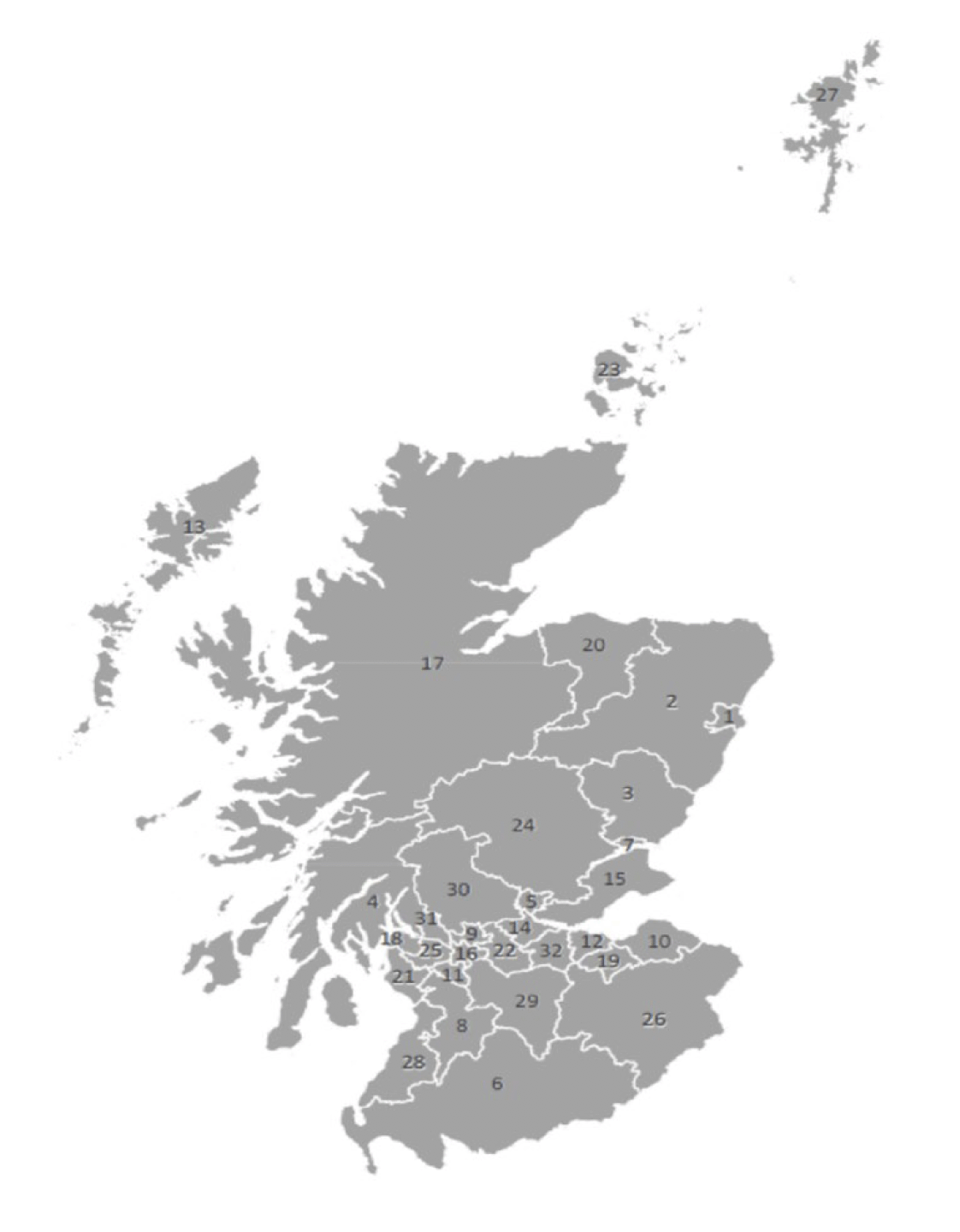 Figure 1 Map of Scotland showing local authority boundaries.