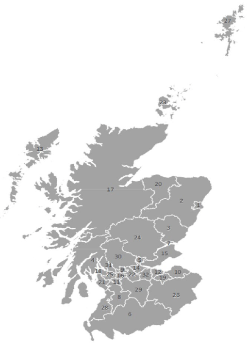 Figure 1: Scottish council area boundaries